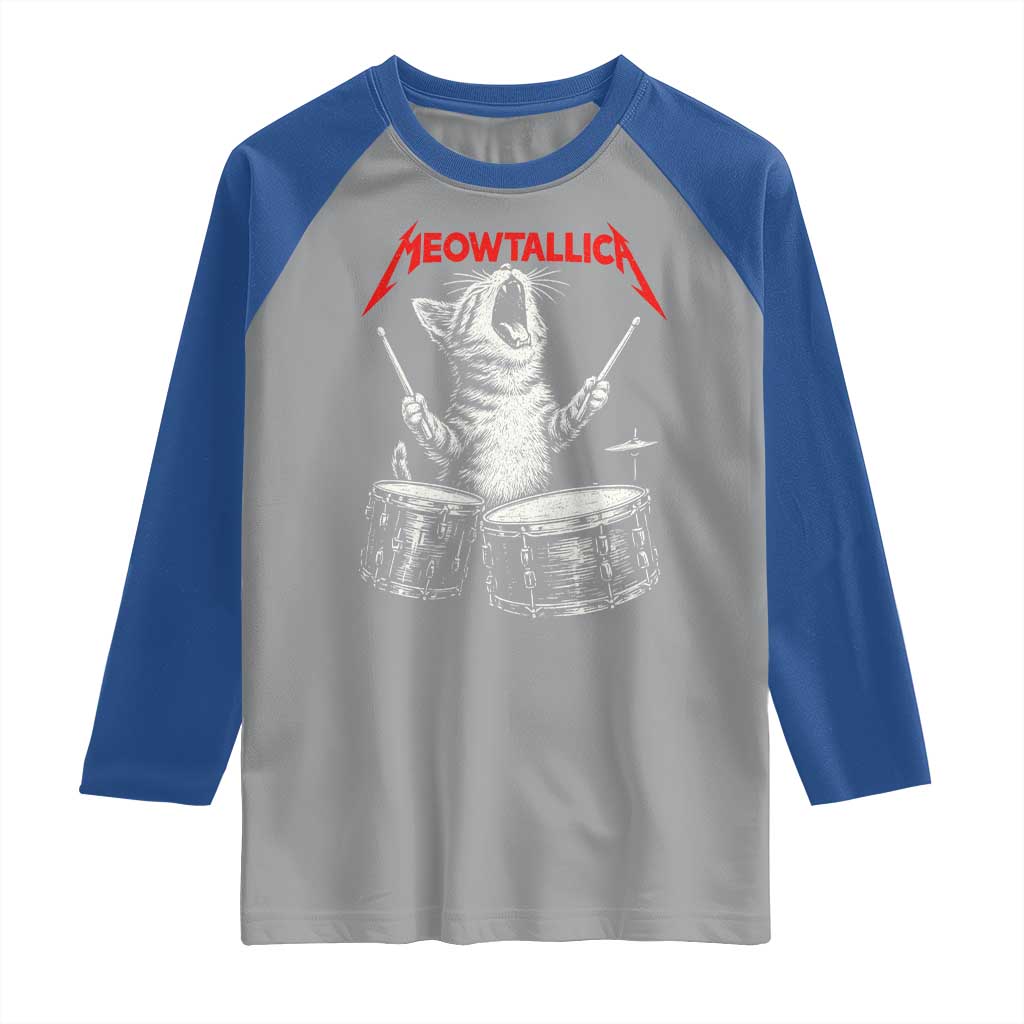 Rock On Vintage Drummer Cat Raglan Shirt Vintage 90s 80s Band Style Gift for Cat Owners - Wonder Print Shop