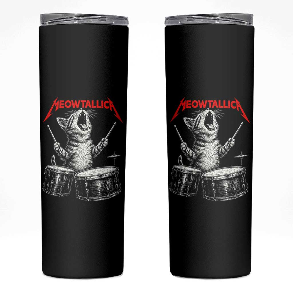 Rock On Vintage Drummer Cat Skinny Tumbler Vintage 90s 80s Band Style Gift for Cat Owners - Wonder Print Shop