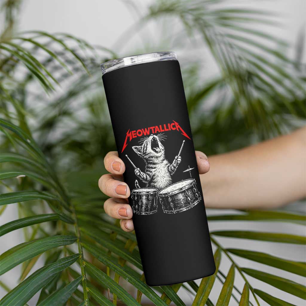 Rock On Vintage Drummer Cat Skinny Tumbler Vintage 90s 80s Band Style Gift for Cat Owners - Wonder Print Shop