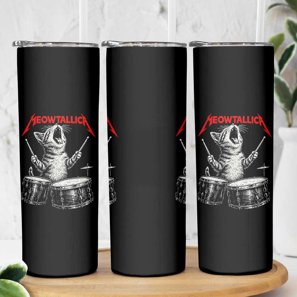 Rock On Vintage Drummer Cat Skinny Tumbler Vintage 90s 80s Band Style Gift for Cat Owners - Wonder Print Shop