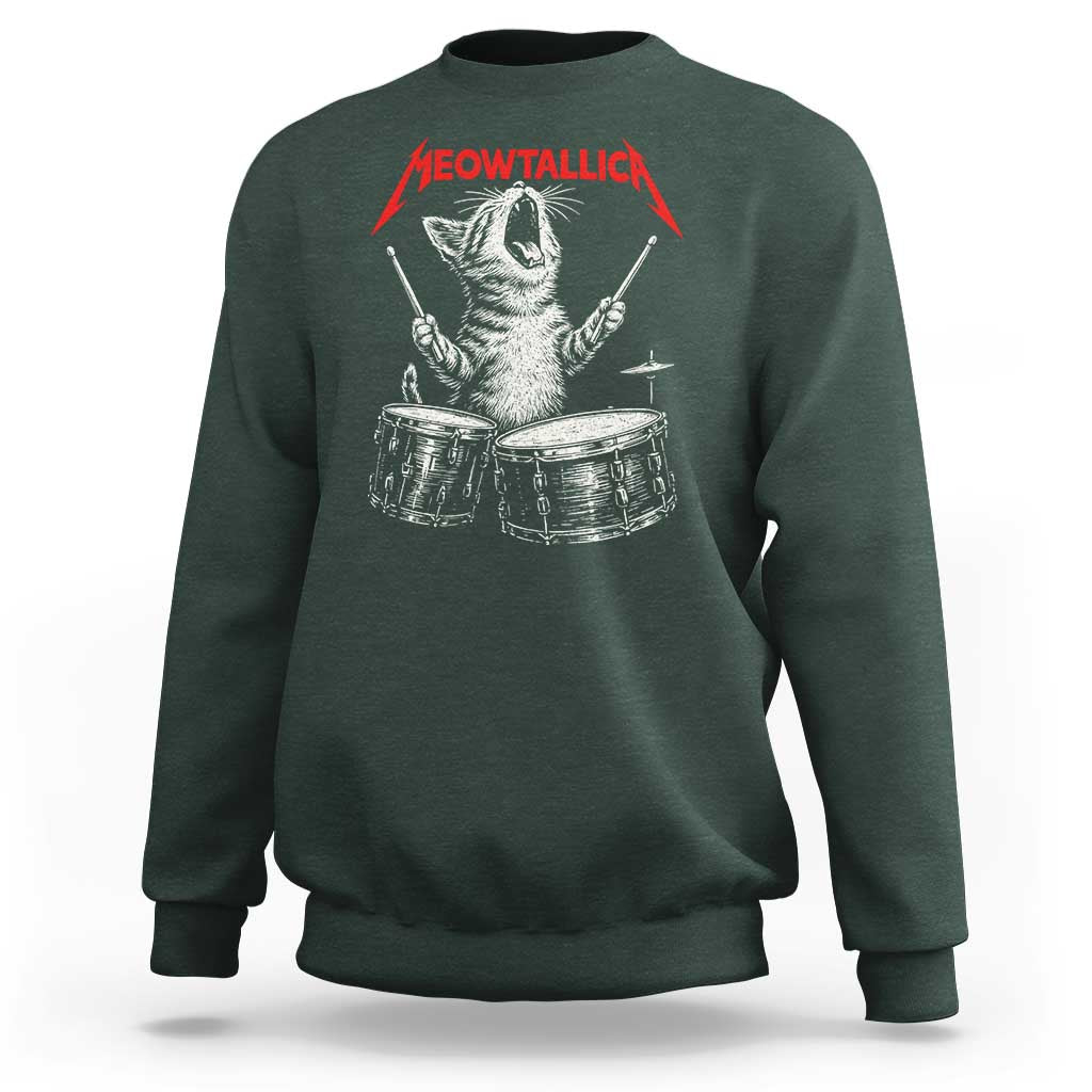 Rock On Vintage Drummer Cat Sweatshirt Vintage 90s 80s Band Style Gift for Cat Owners - Wonder Print Shop