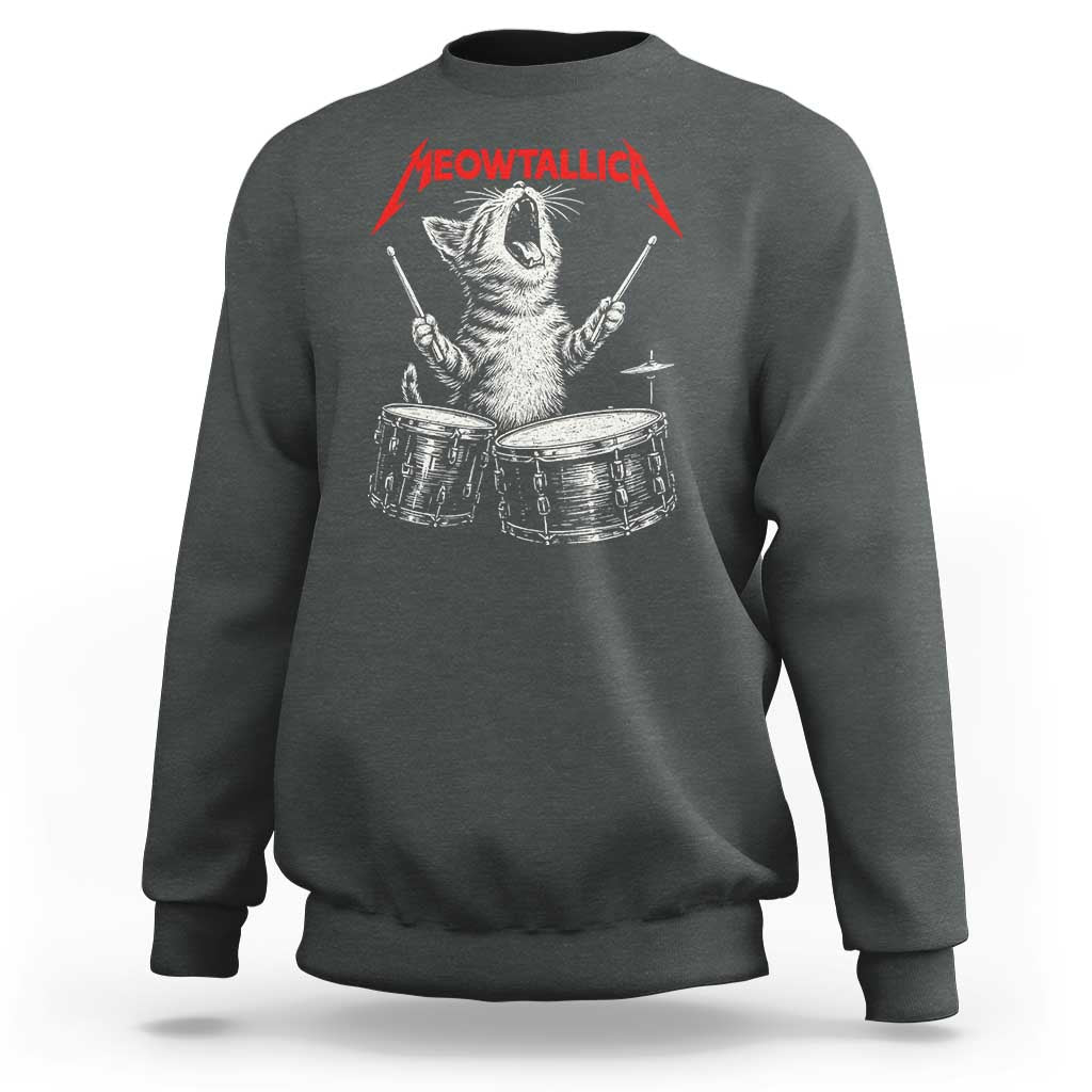 Rock On Vintage Drummer Cat Sweatshirt Vintage 90s 80s Band Style Gift for Cat Owners - Wonder Print Shop