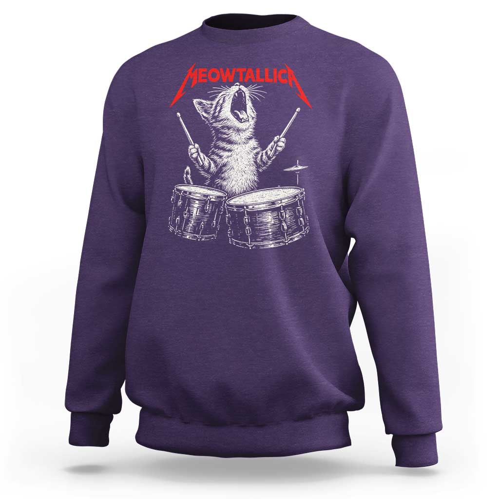 Rock On Vintage Drummer Cat Sweatshirt Vintage 90s 80s Band Style Gift for Cat Owners - Wonder Print Shop