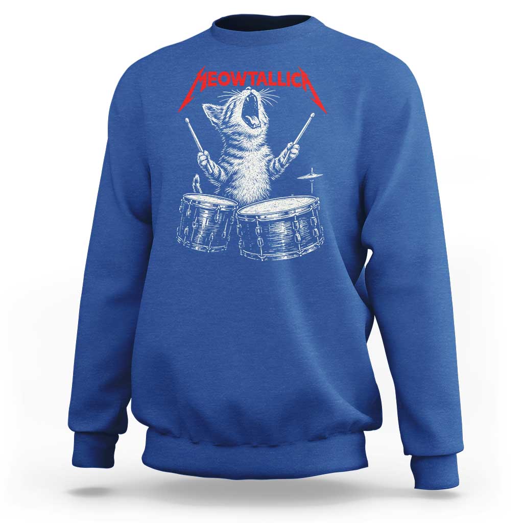 Rock On Vintage Drummer Cat Sweatshirt Vintage 90s 80s Band Style Gift for Cat Owners - Wonder Print Shop