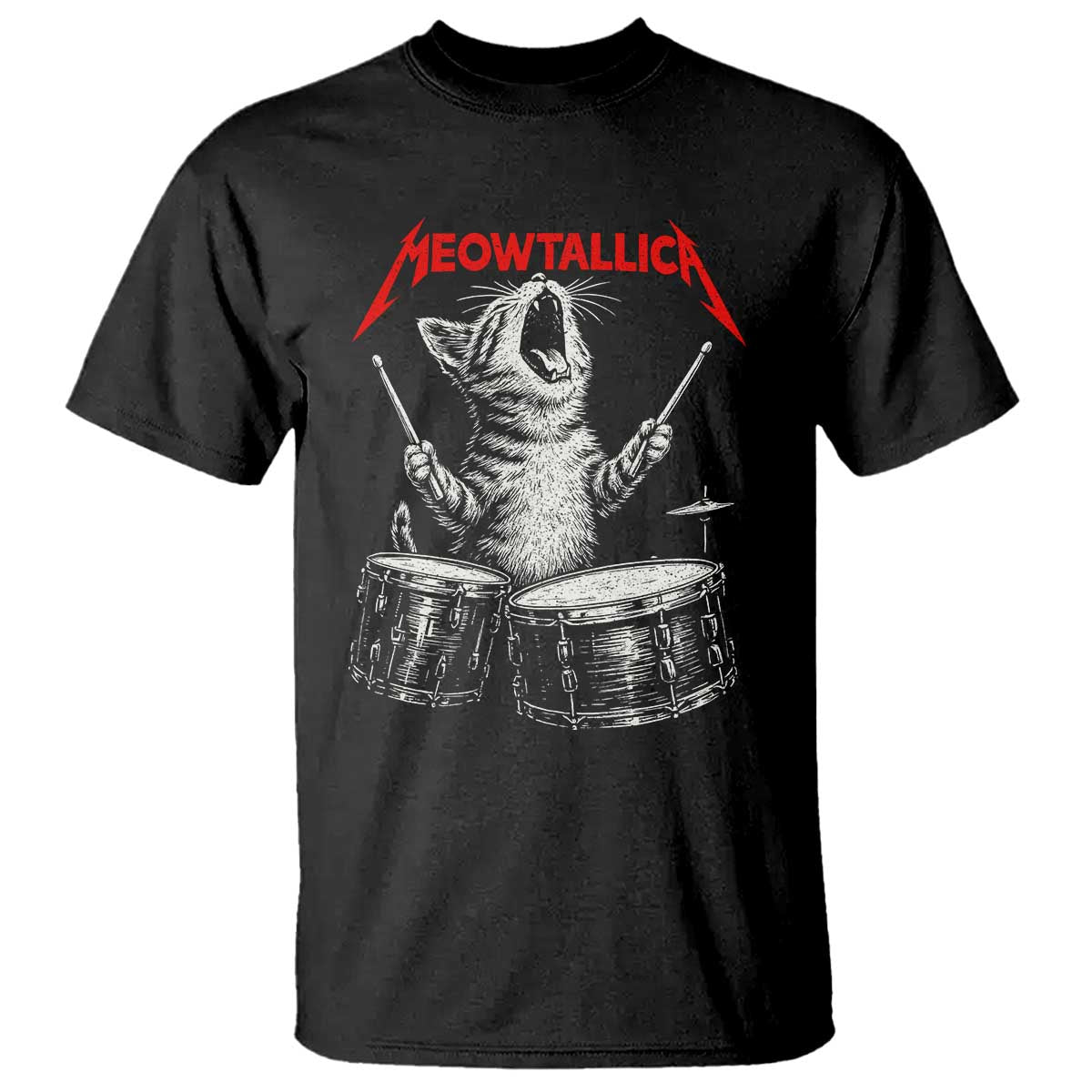 Rock On Vintage Drummer Cat T Shirt Vintage 90s 80s Band Style Gift for Cat Owners - Wonder Print Shop