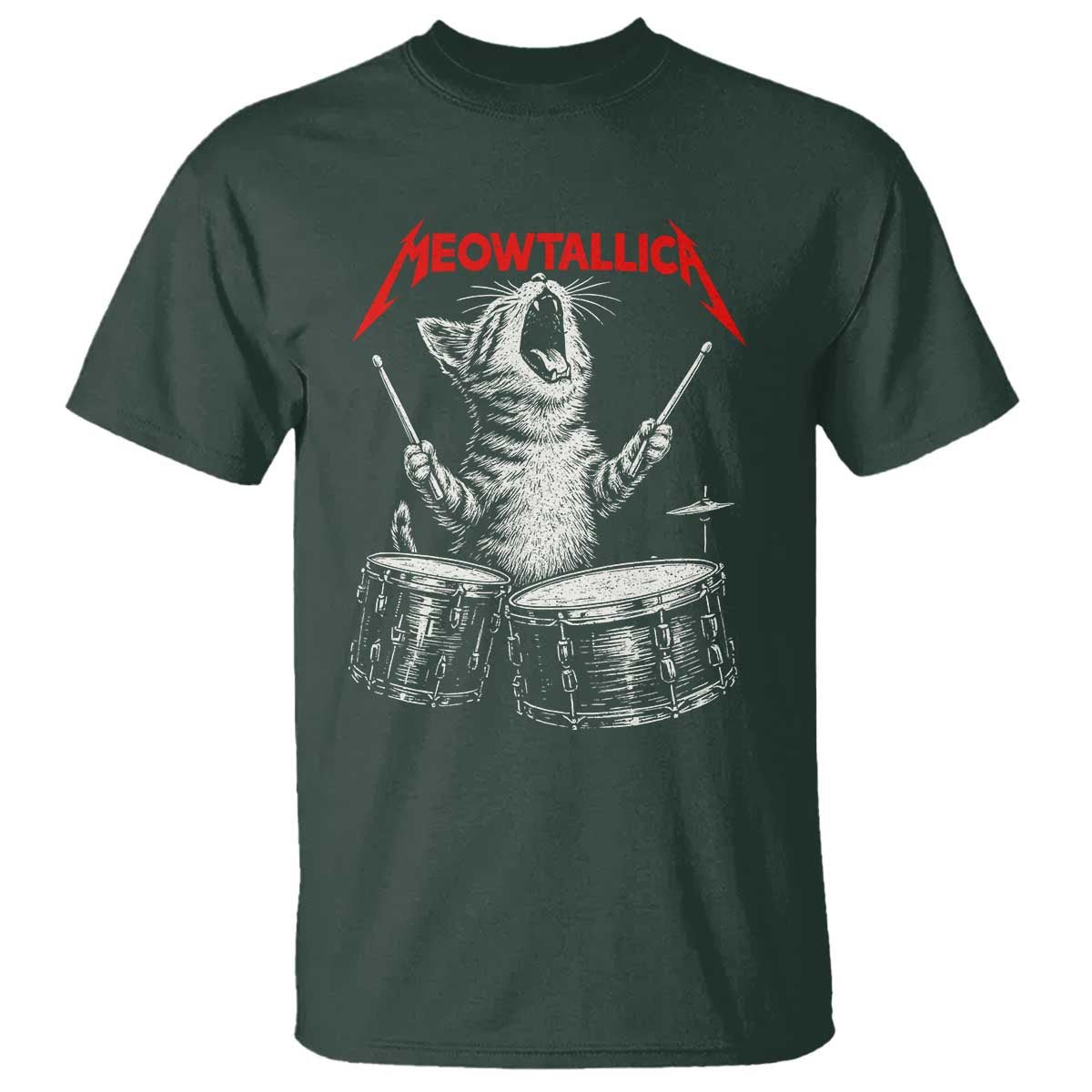 Rock On Vintage Drummer Cat T Shirt Vintage 90s 80s Band Style Gift for Cat Owners - Wonder Print Shop