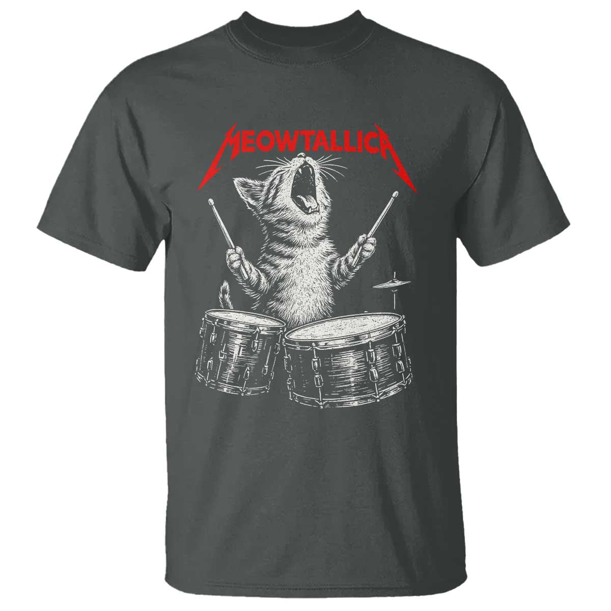 Rock On Vintage Drummer Cat T Shirt Vintage 90s 80s Band Style Gift for Cat Owners - Wonder Print Shop