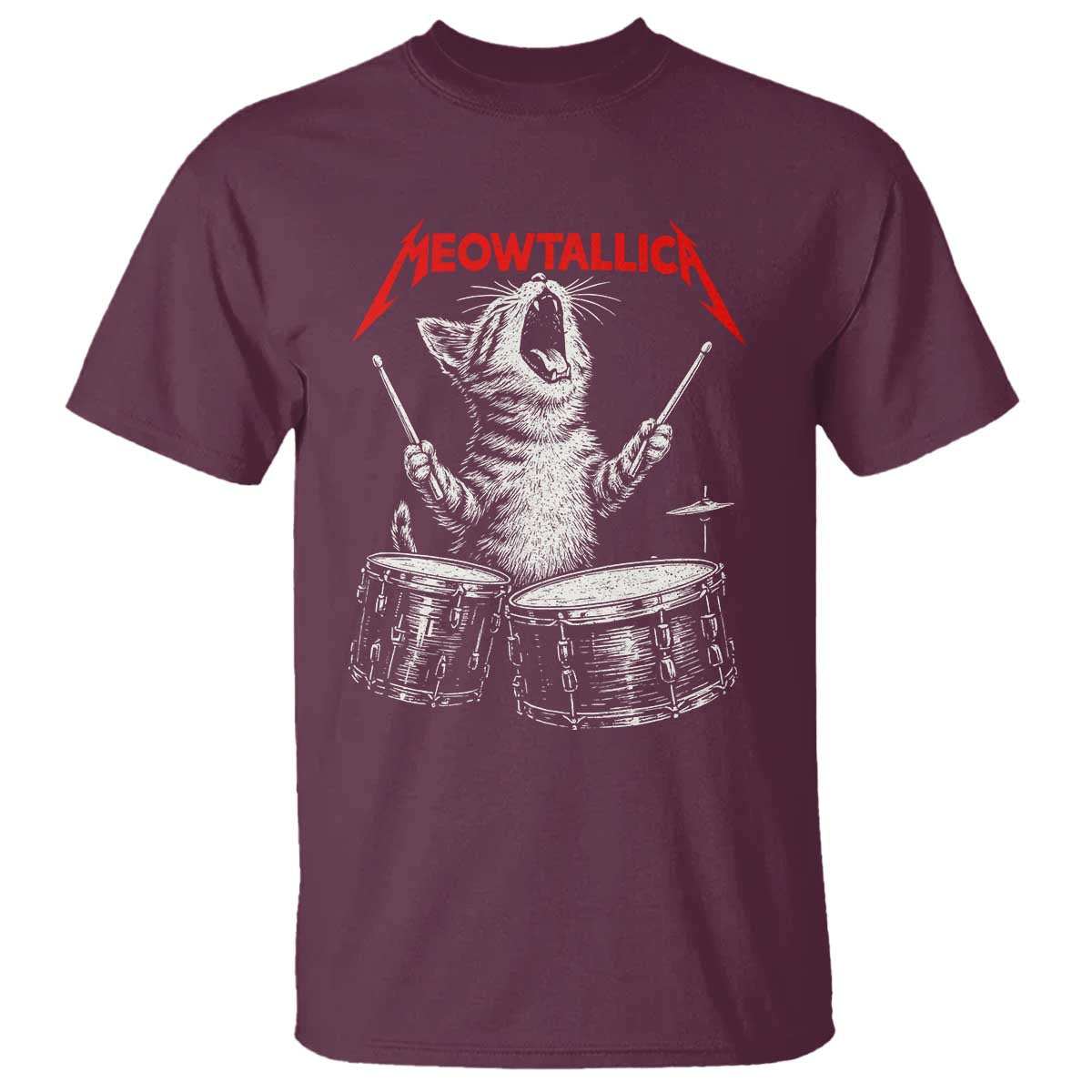Rock On Vintage Drummer Cat T Shirt Vintage 90s 80s Band Style Gift for Cat Owners - Wonder Print Shop