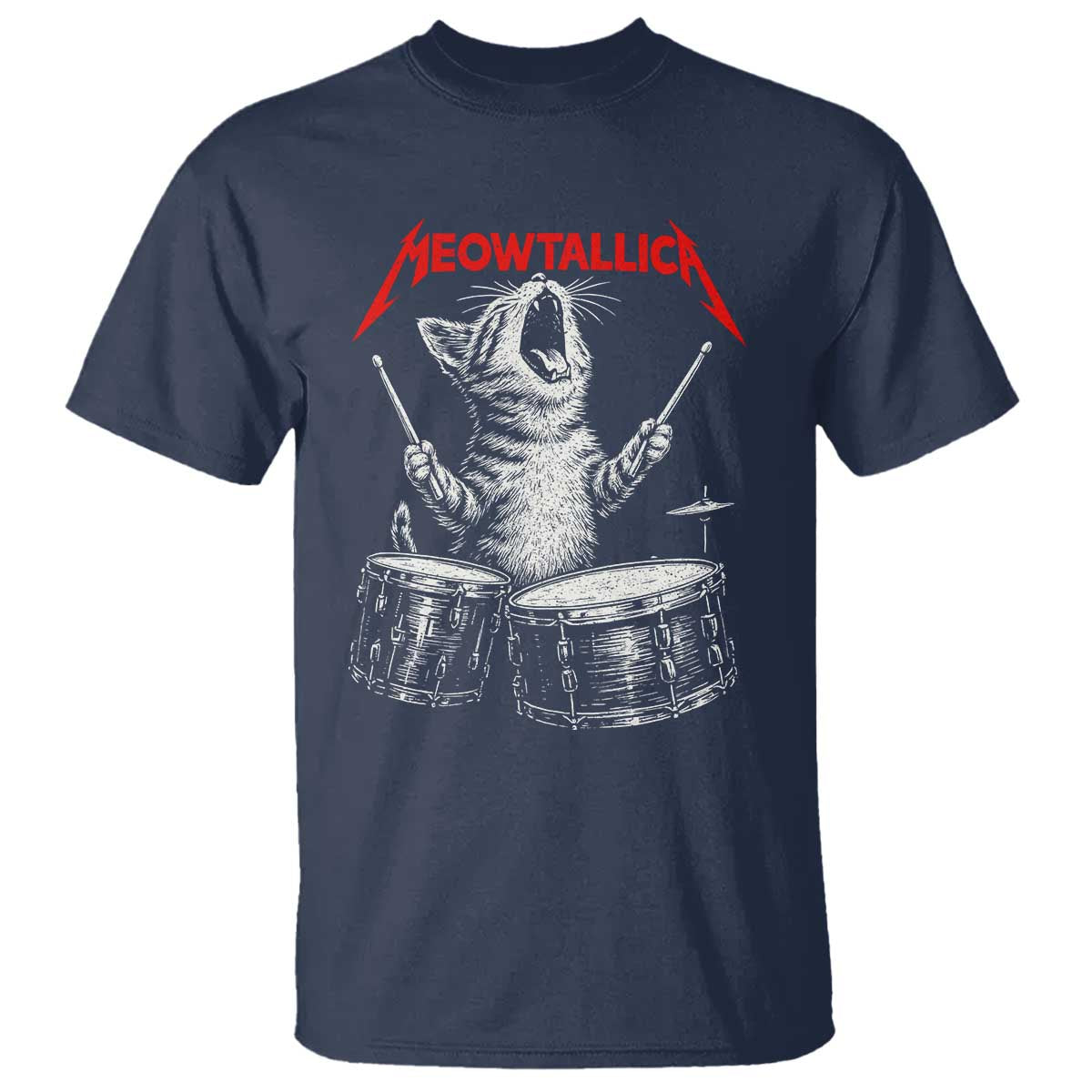 Rock On Vintage Drummer Cat T Shirt Vintage 90s 80s Band Style Gift for Cat Owners - Wonder Print Shop