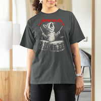 Rock On Vintage Drummer Cat T Shirt For Women Vintage 90s 80s Band Style Gift for Cat Owners - Wonder Print Shop
