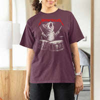 Rock On Vintage Drummer Cat T Shirt For Women Vintage 90s 80s Band Style Gift for Cat Owners - Wonder Print Shop