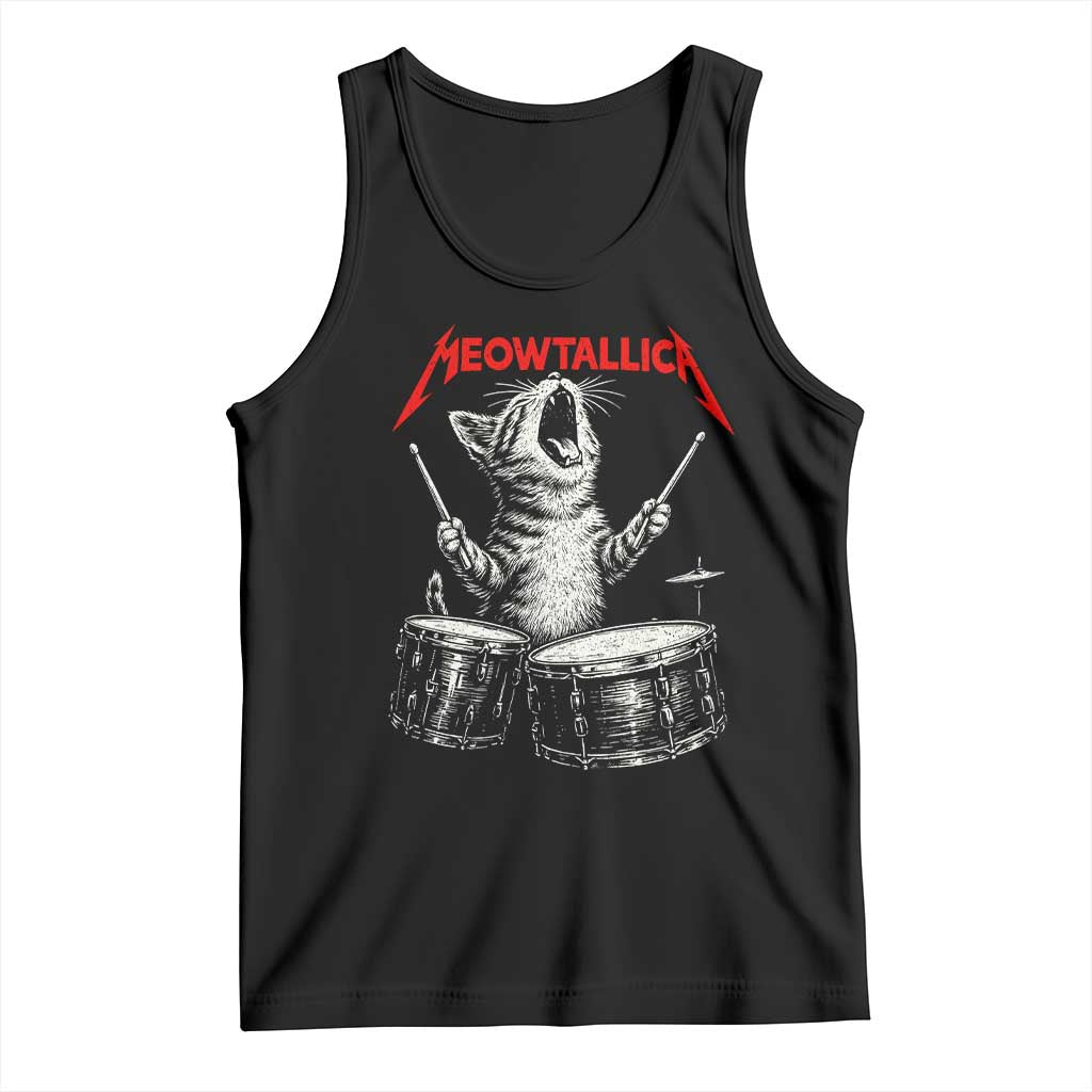 Rock On Vintage Drummer Cat Tank Top Vintage 90s 80s Band Style Gift for Cat Owners - Wonder Print Shop