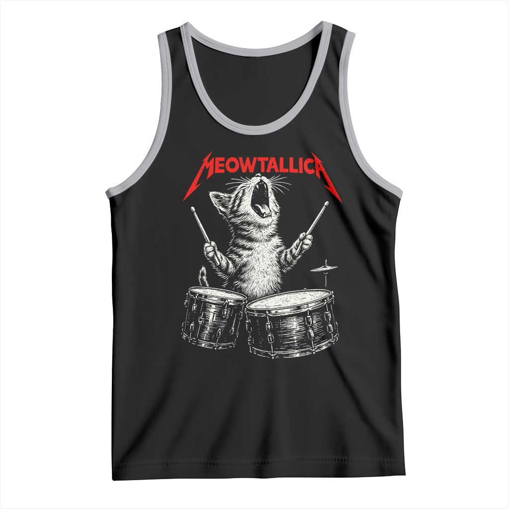 Rock On Vintage Drummer Cat Tank Top Vintage 90s 80s Band Style Gift for Cat Owners - Wonder Print Shop