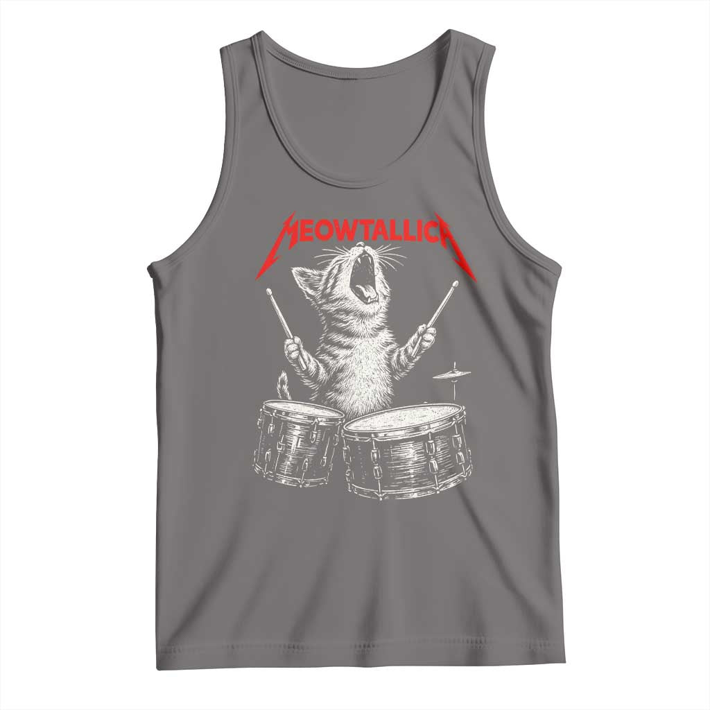 Rock On Vintage Drummer Cat Tank Top Vintage 90s 80s Band Style Gift for Cat Owners - Wonder Print Shop