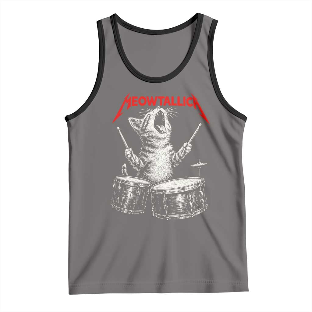 Rock On Vintage Drummer Cat Tank Top Vintage 90s 80s Band Style Gift for Cat Owners - Wonder Print Shop