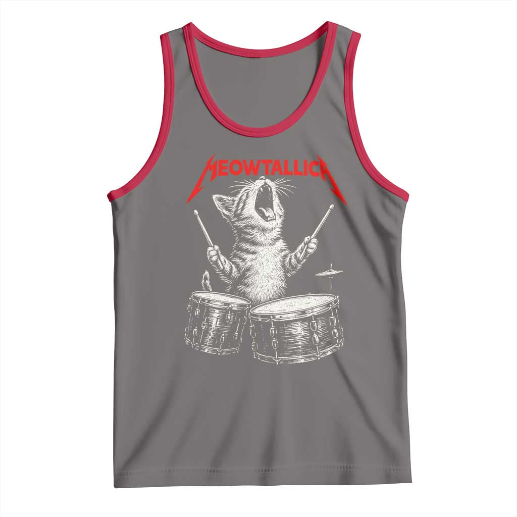 Rock On Vintage Drummer Cat Tank Top Vintage 90s 80s Band Style Gift for Cat Owners - Wonder Print Shop