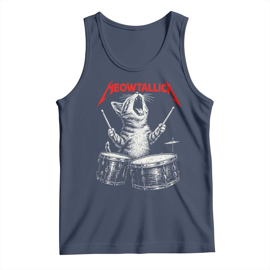 Rock On Vintage Drummer Cat Tank Top Vintage 90s 80s Band Style Gift for Cat Owners - Wonder Print Shop