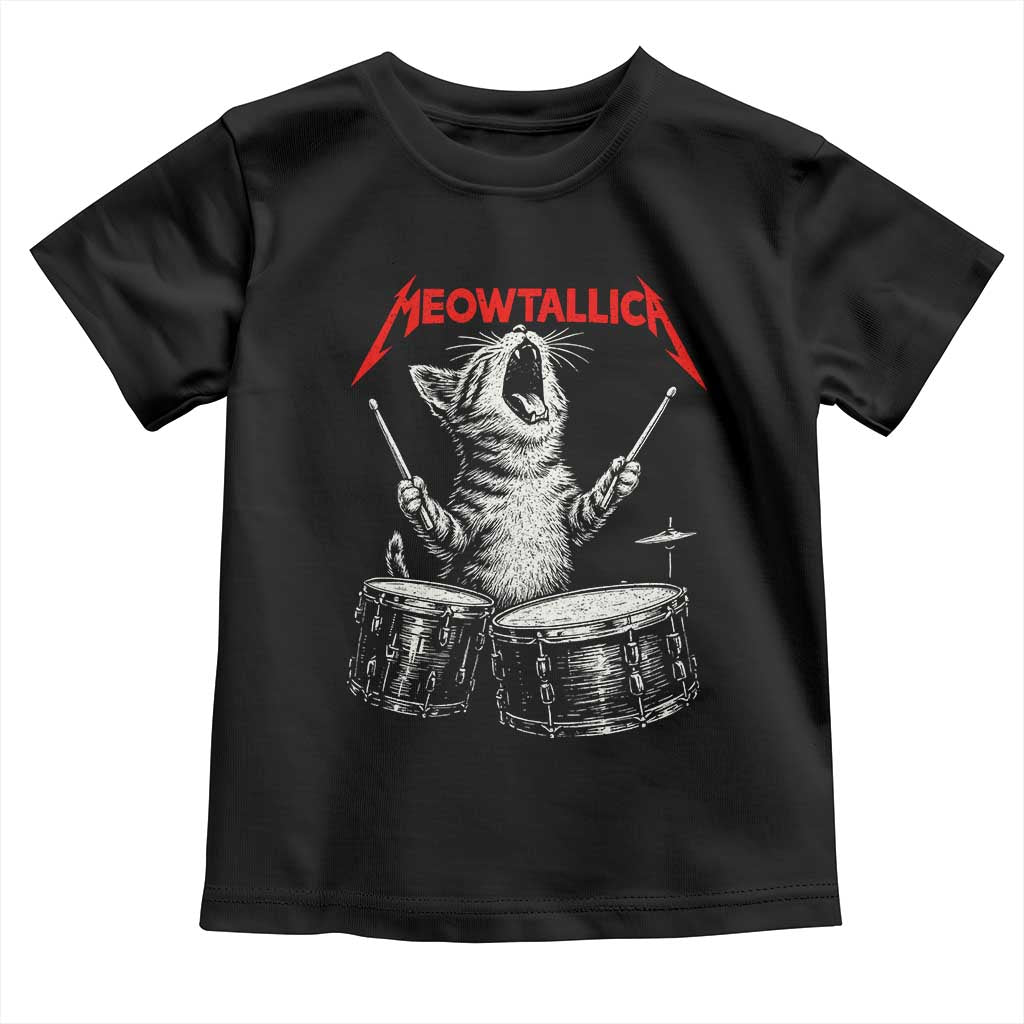 Rock On Vintage Drummer Cat Toddler T Shirt Vintage 90s 80s Band Style Gift for Cat Owners - Wonder Print Shop