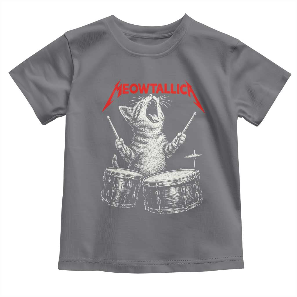 Rock On Vintage Drummer Cat Toddler T Shirt Vintage 90s 80s Band Style Gift for Cat Owners - Wonder Print Shop