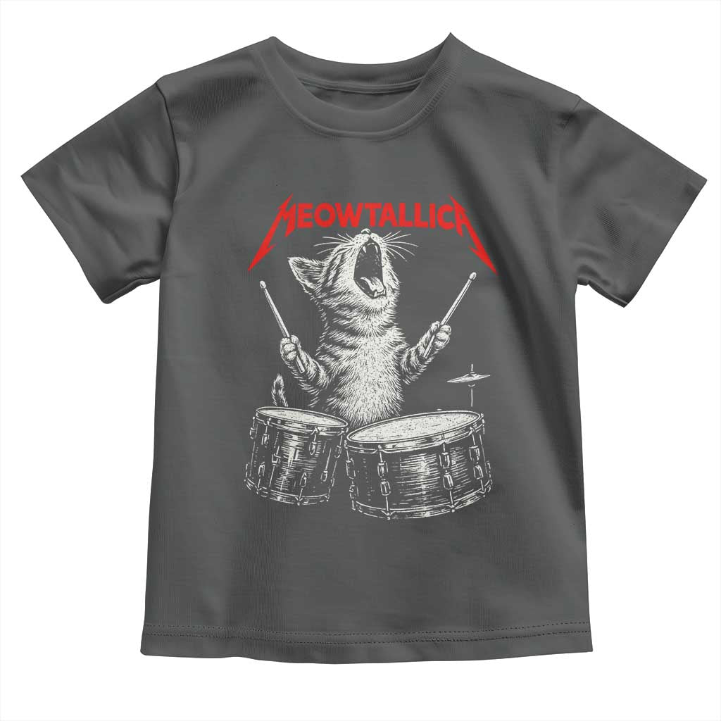 Rock On Vintage Drummer Cat Toddler T Shirt Vintage 90s 80s Band Style Gift for Cat Owners - Wonder Print Shop