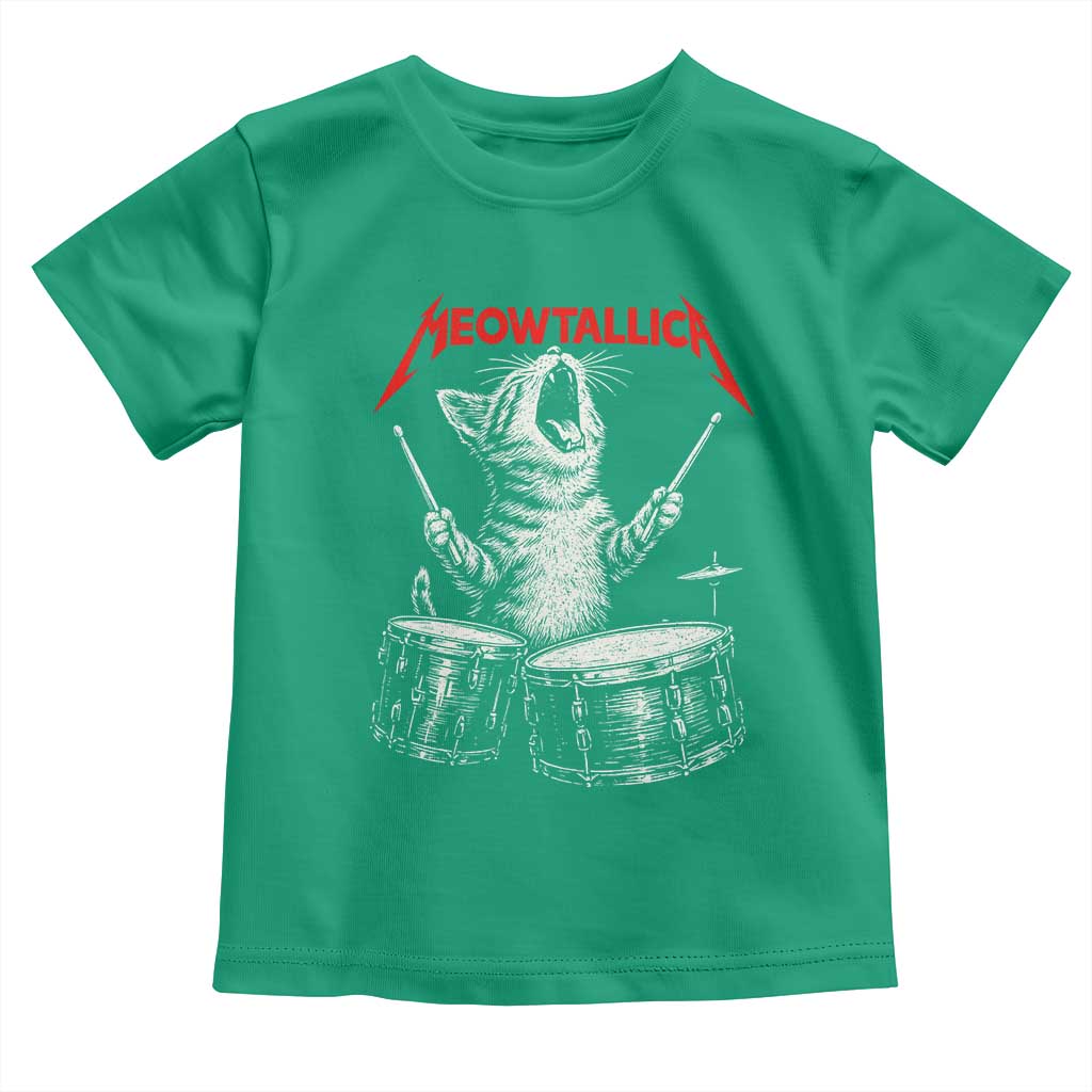 Rock On Vintage Drummer Cat Toddler T Shirt Vintage 90s 80s Band Style Gift for Cat Owners - Wonder Print Shop