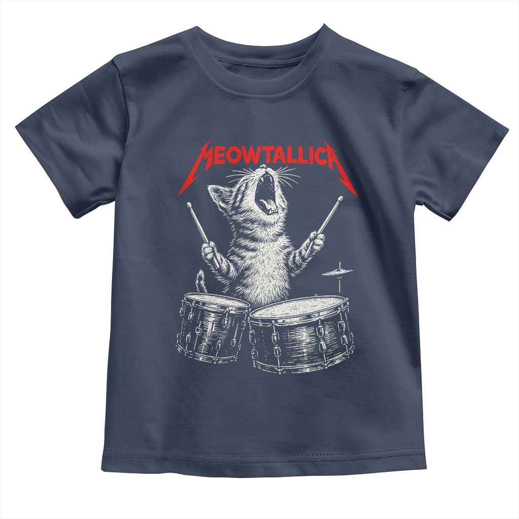Rock On Vintage Drummer Cat Toddler T Shirt Vintage 90s 80s Band Style Gift for Cat Owners - Wonder Print Shop
