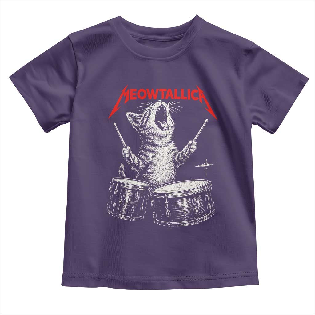 Rock On Vintage Drummer Cat Toddler T Shirt Vintage 90s 80s Band Style Gift for Cat Owners - Wonder Print Shop