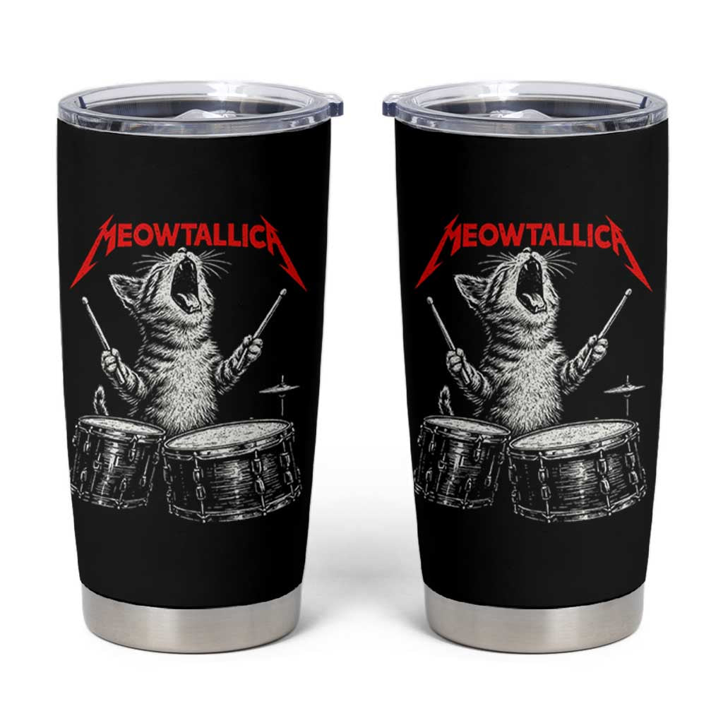Rock On Vintage Drummer Cat Tumbler Cup Vintage 90s 80s Band Style Gift for Cat Owners - Wonder Print Shop