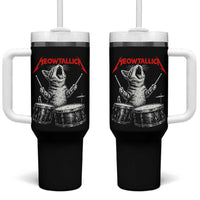 Rock On Vintage Drummer Cat Tumbler With Handle Vintage 90s 80s Band Style Gift for Cat Owners - Wonder Print Shop