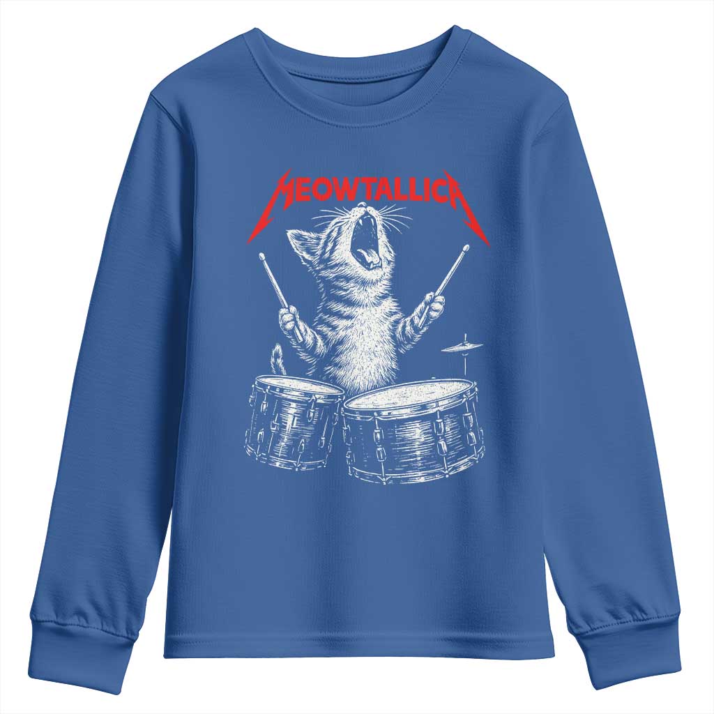 Rock On Vintage Drummer Cat Youth Sweatshirt Vintage 90s 80s Band Style Gift for Cat Owners - Wonder Print Shop