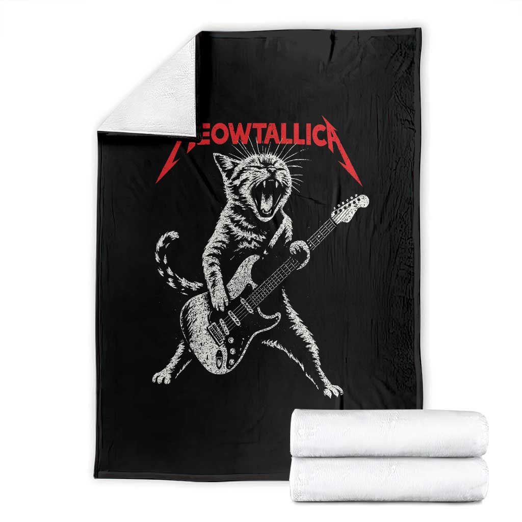 Funny Cat Playing Guitar Throw Blanket Vintage 90s Classic Rock Star Cat Graphic Rock and Roll - Wonder Print Shop