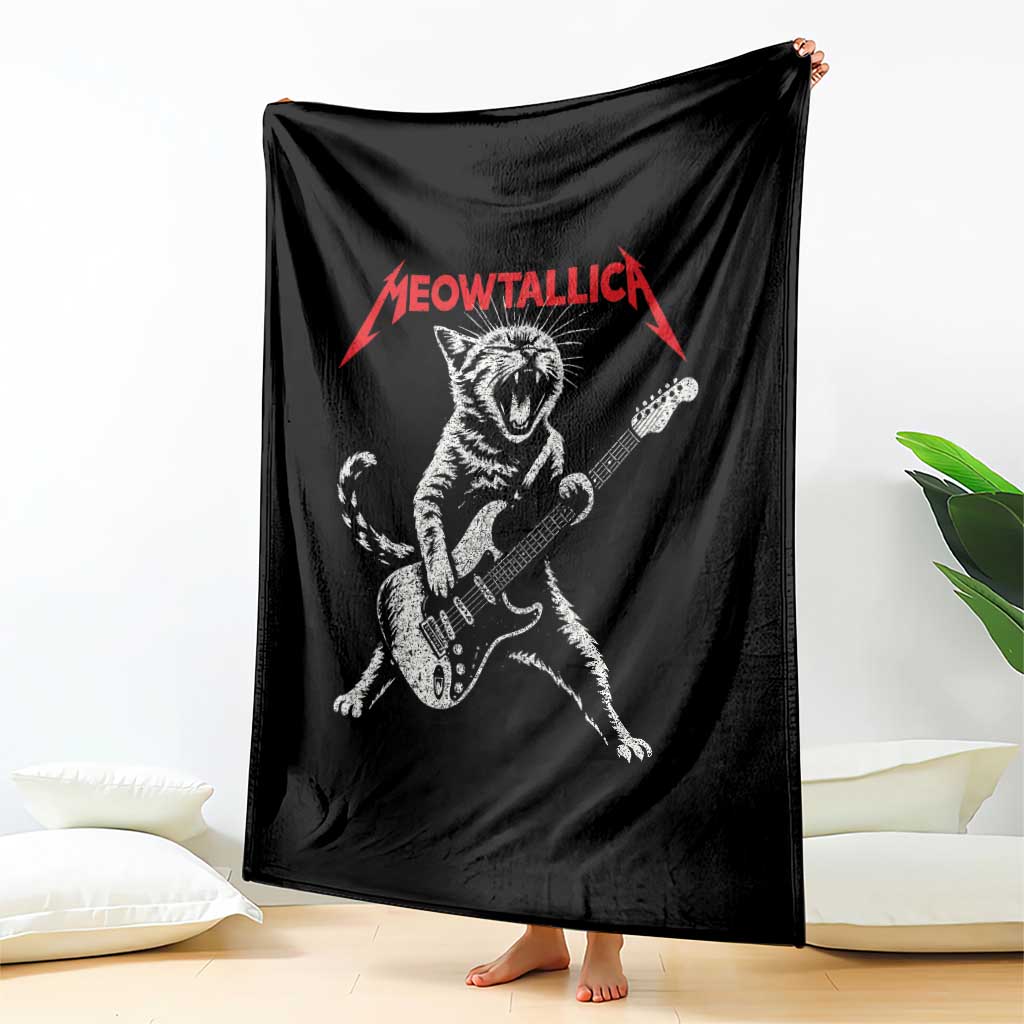 Funny Cat Playing Guitar Throw Blanket Vintage 90s Classic Rock Star Cat Graphic Rock and Roll - Wonder Print Shop