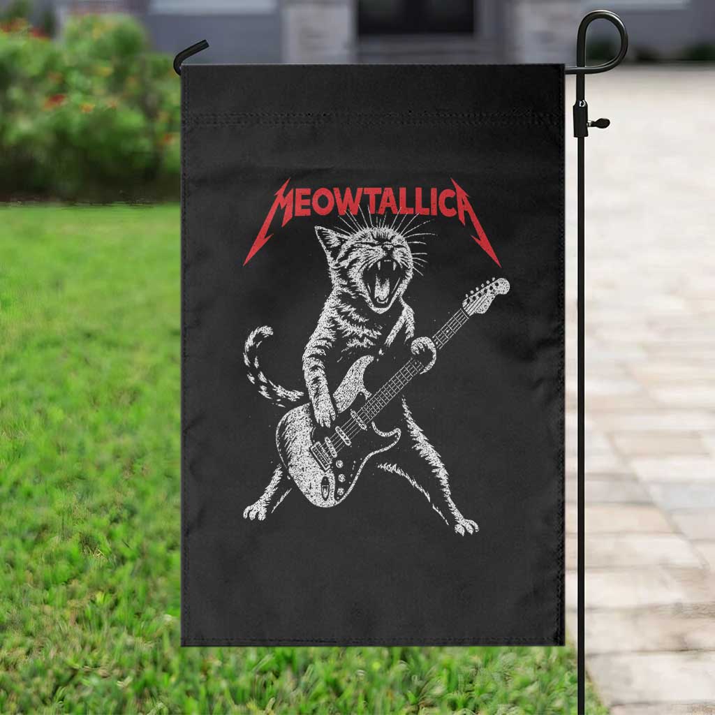 Funny Cat Playing Guitar Garden Flag Vintage 90s Classic Rock Star Cat Graphic Rock and Roll - Wonder Print Shop