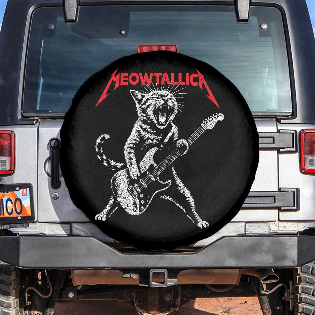 Funny Cat Playing Guitar Spare Tire Cover Vintage 90s Classic Rock Star Cat Graphic Rock and Roll - Wonder Print Shop