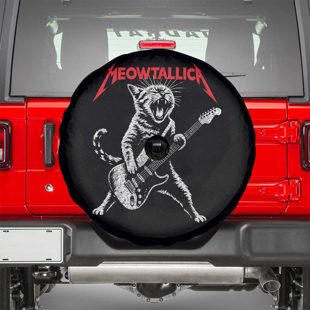 Funny Cat Playing Guitar Spare Tire Cover Vintage 90s Classic Rock Star Cat Graphic Rock and Roll - Wonder Print Shop