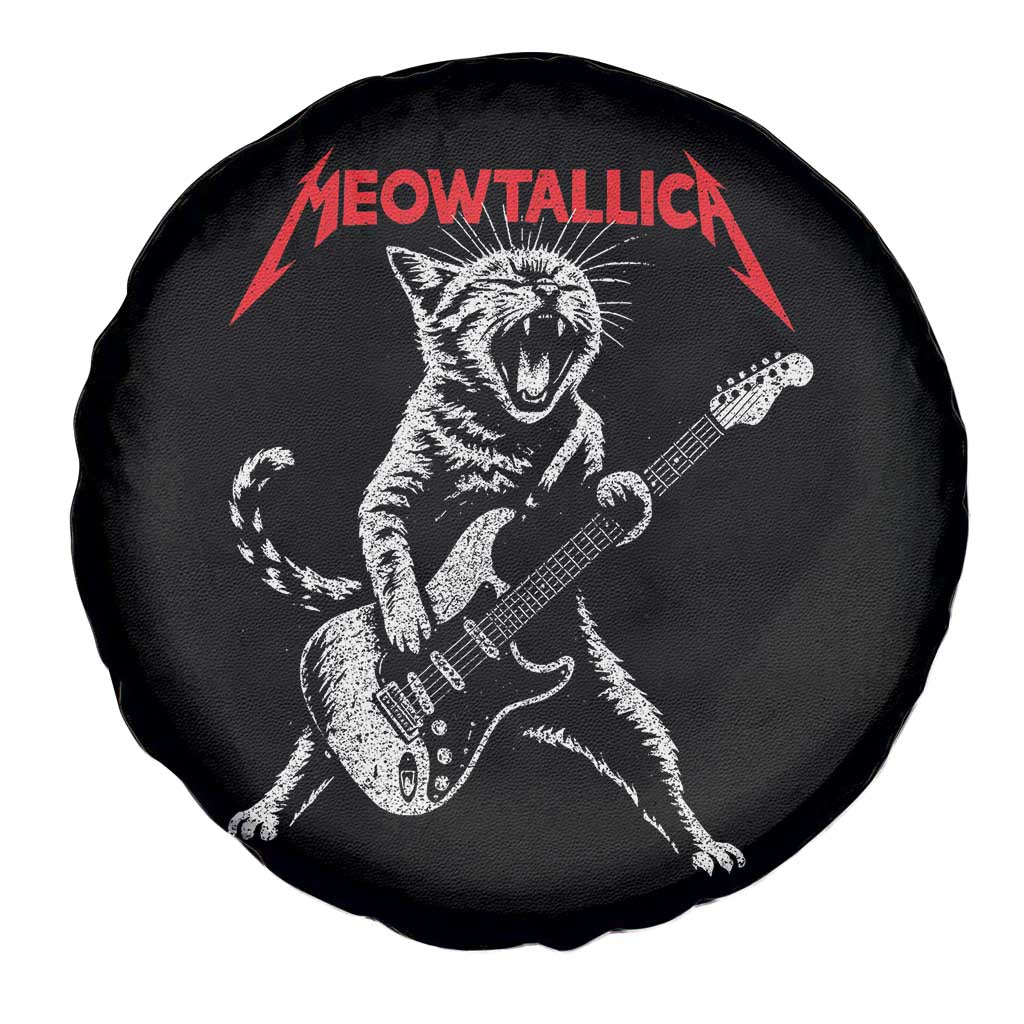 Funny Cat Playing Guitar Spare Tire Cover Vintage 90s Classic Rock Star Cat Graphic Rock and Roll - Wonder Print Shop