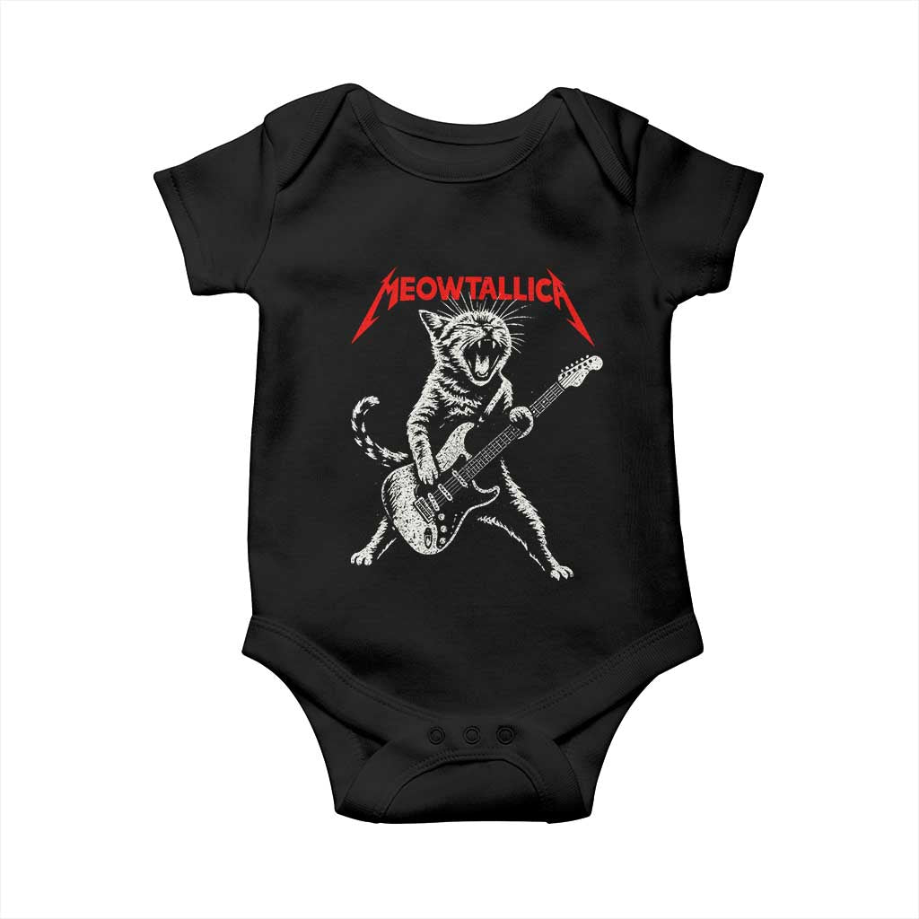 Funny Cat Playing Guitar Baby Onesie Vintage 90s Classic Rock Star Cat Graphic Rock and Roll - Wonder Print Shop