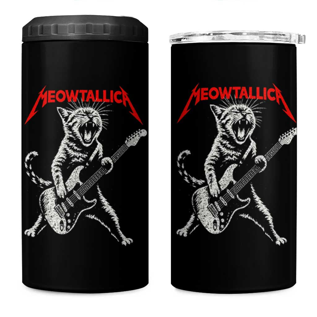 Funny Cat Playing Guitar 4 in 1 Can Cooler Tumbler Vintage 90s Classic Rock Star Cat Graphic Rock and Roll - Wonder Print Shop