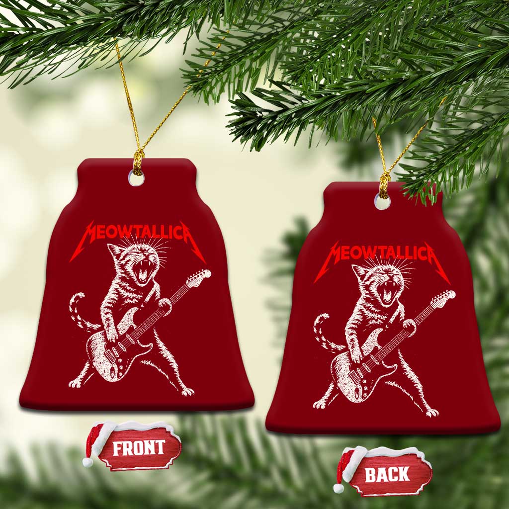 Funny Cat Playing Guitar Ceramic Ornament Vintage 90s Classic Rock Star Cat Graphic Rock and Roll - Wonder Print Shop