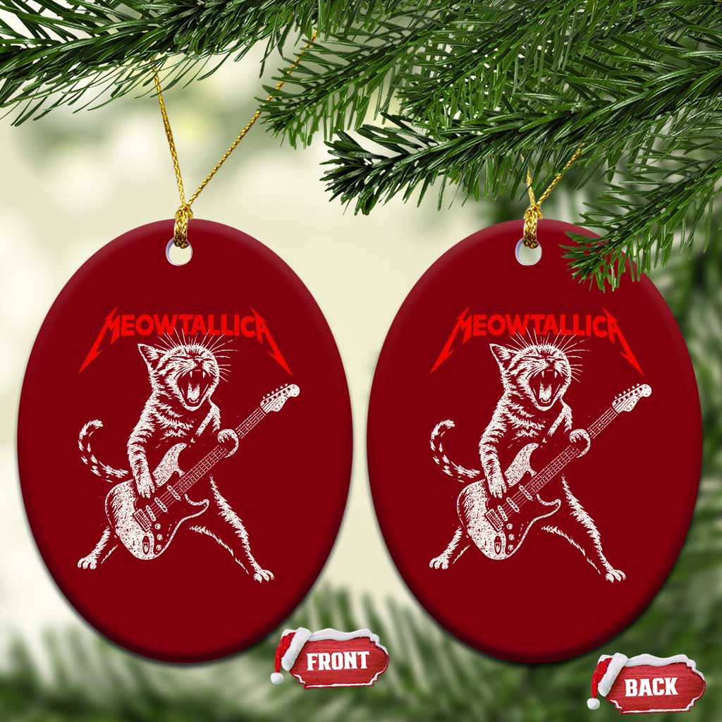 Funny Cat Playing Guitar Ceramic Ornament Vintage 90s Classic Rock Star Cat Graphic Rock and Roll - Wonder Print Shop