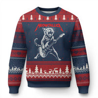 Funny Cat Playing Guitar Ugly Christmas Sweater Vintage 90s Classic Rock Star Cat Graphic Rock and Roll - Wonder Print Shop
