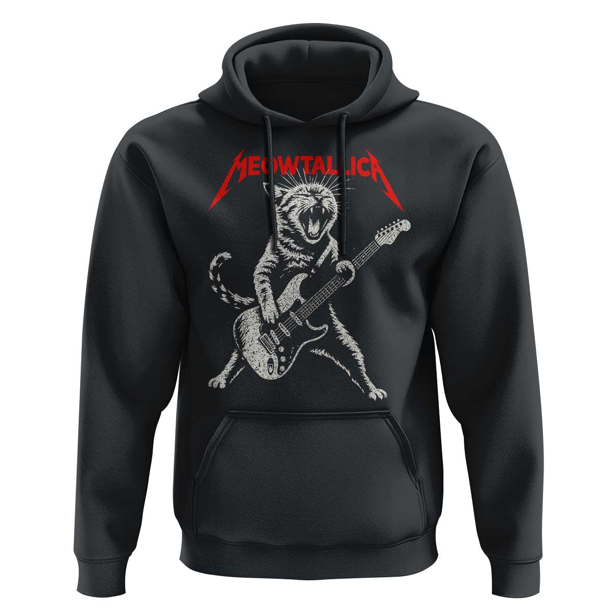 Funny Cat Playing Guitar Hoodie Vintage 90s Classic Rock Star Cat Graphic Rock and Roll - Wonder Print Shop