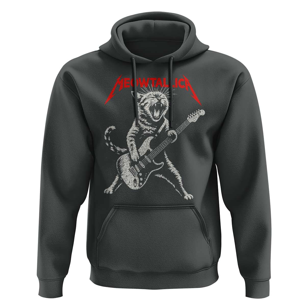 Funny Cat Playing Guitar Hoodie Vintage 90s Classic Rock Star Cat Graphic Rock and Roll - Wonder Print Shop