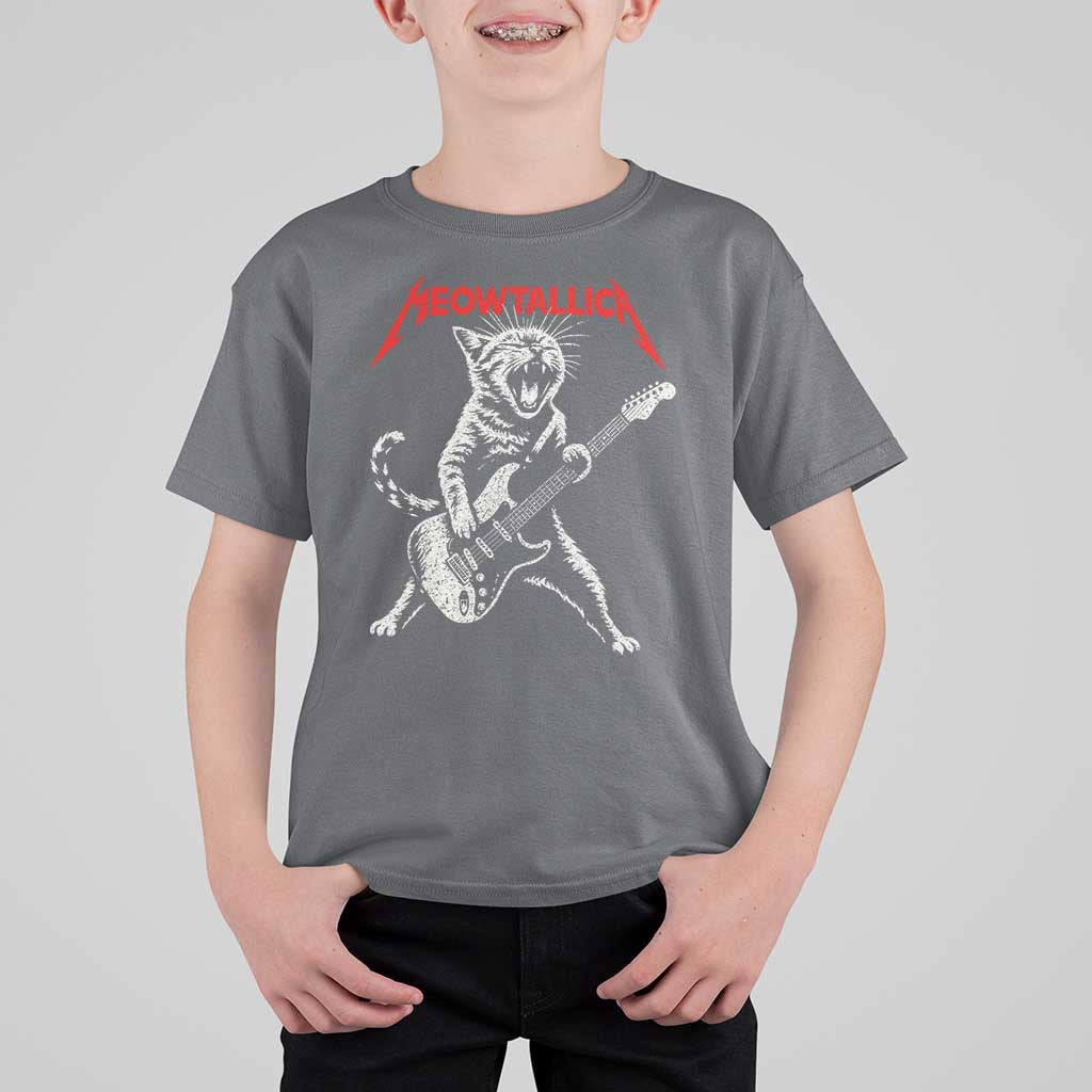 Funny Cat Playing Guitar T Shirt For Kid Vintage 90s Classic Rock Star Cat Graphic Rock and Roll - Wonder Print Shop