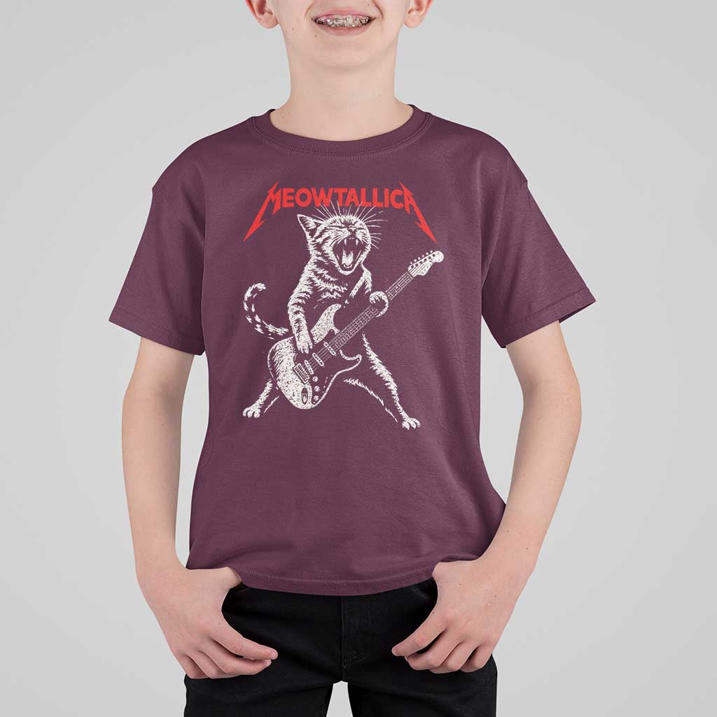 Funny Cat Playing Guitar T Shirt For Kid Vintage 90s Classic Rock Star Cat Graphic Rock and Roll - Wonder Print Shop