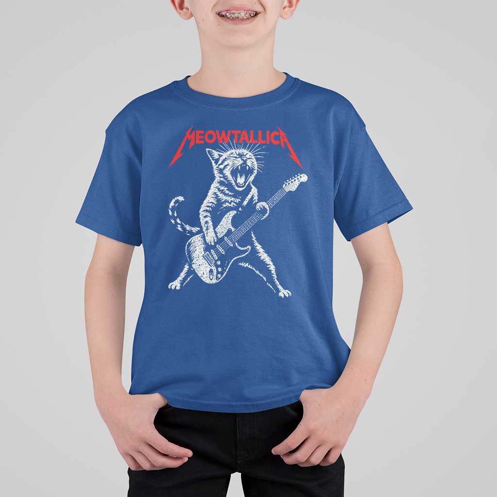 Funny Cat Playing Guitar T Shirt For Kid Vintage 90s Classic Rock Star Cat Graphic Rock and Roll - Wonder Print Shop