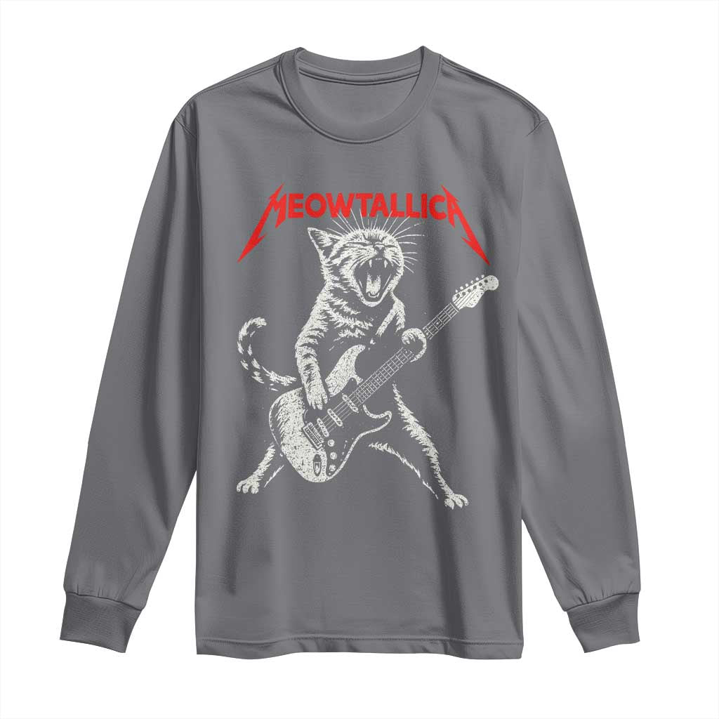 Funny Cat Playing Guitar Long Sleeve Shirt Vintage 90s Classic Rock Star Cat Graphic Rock and Roll - Wonder Print Shop