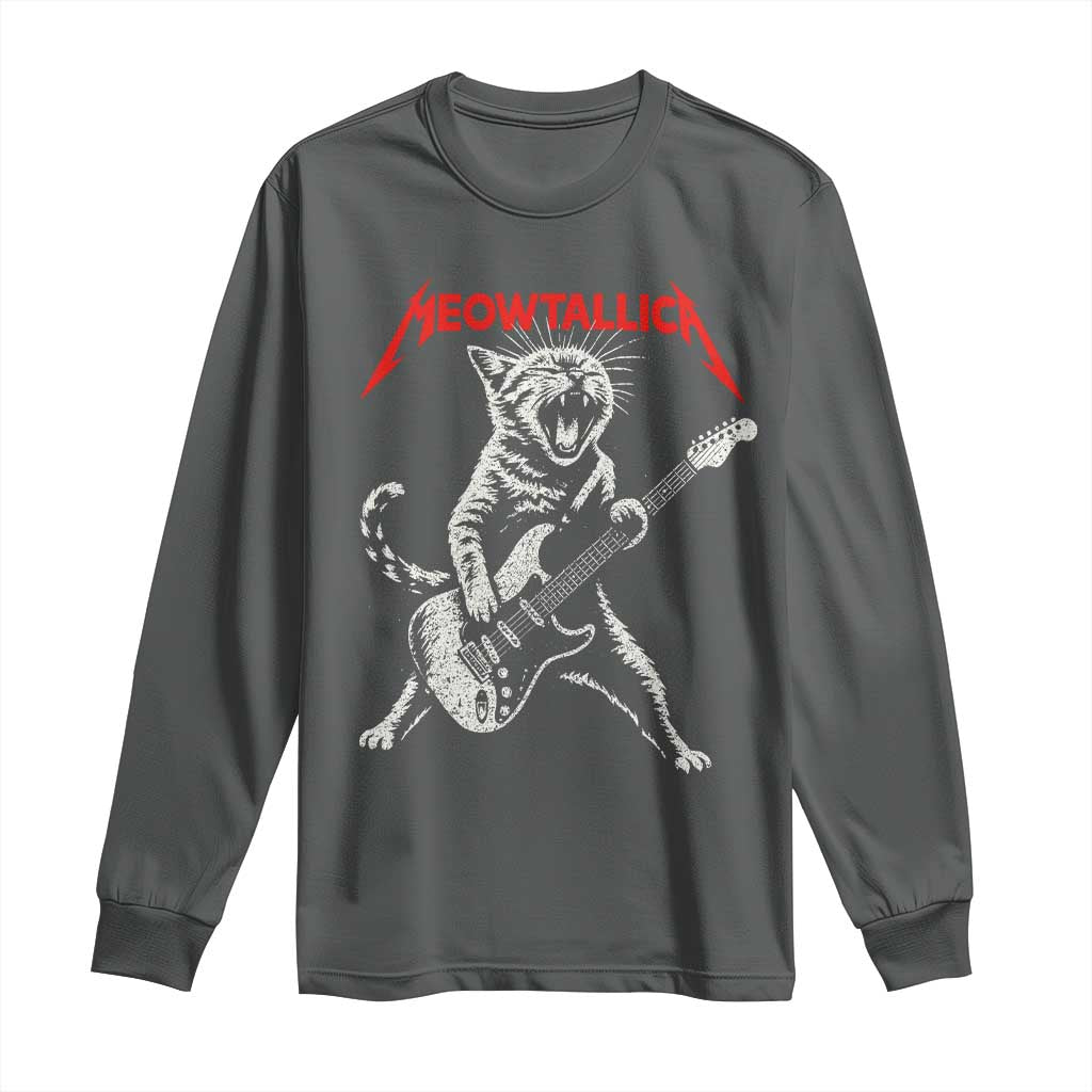Funny Cat Playing Guitar Long Sleeve Shirt Vintage 90s Classic Rock Star Cat Graphic Rock and Roll - Wonder Print Shop