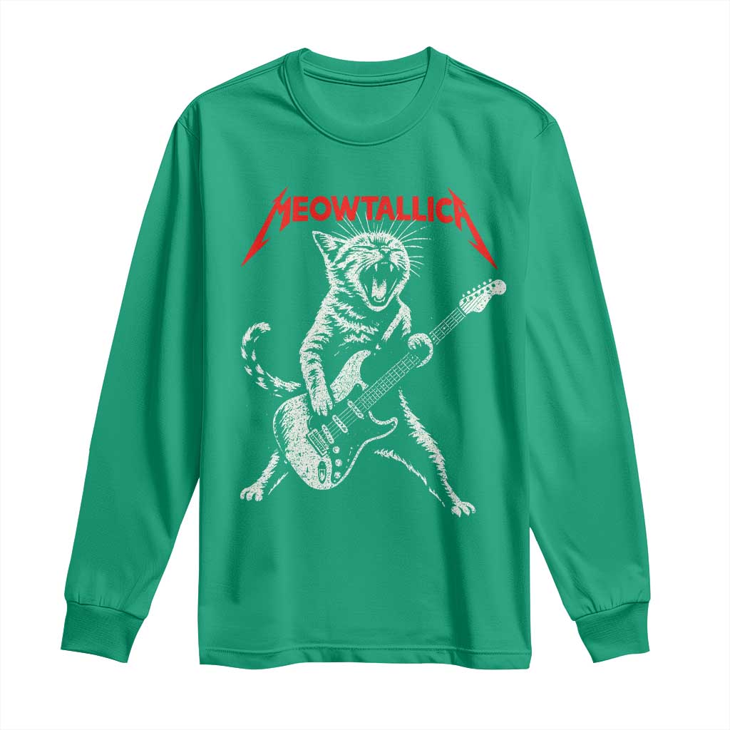 Funny Cat Playing Guitar Long Sleeve Shirt Vintage 90s Classic Rock Star Cat Graphic Rock and Roll - Wonder Print Shop