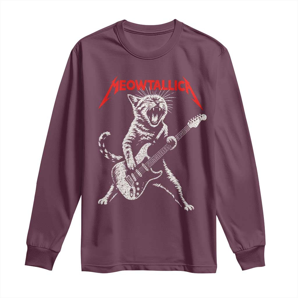 Funny Cat Playing Guitar Long Sleeve Shirt Vintage 90s Classic Rock Star Cat Graphic Rock and Roll - Wonder Print Shop